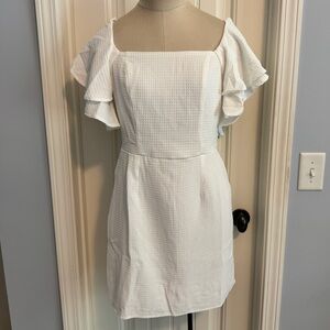 navy blue and white dress Navy And Cream Abstract Print Short Sleeve Frill Hem Mini Dress 10